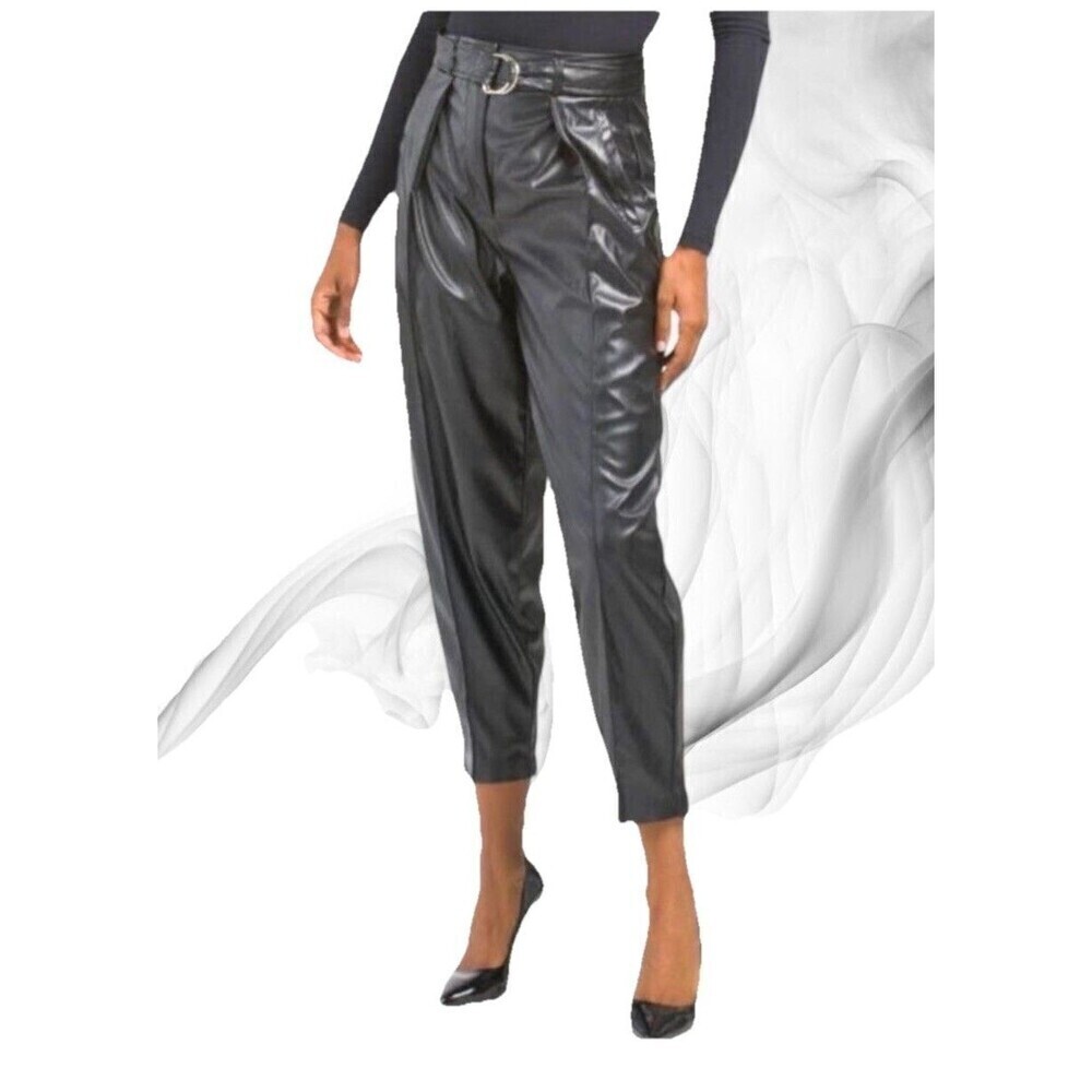 Shinestar Black Faux Leather Pants Size M Women's Pull On Pockets